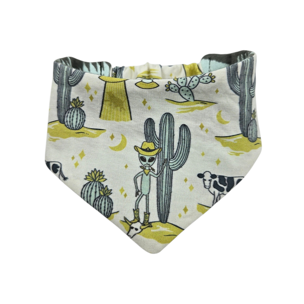 Cosmic Western Cowboy/Dark Olive Southwestern Reversible Slip-on Scrunchie Bandana (X-Small)