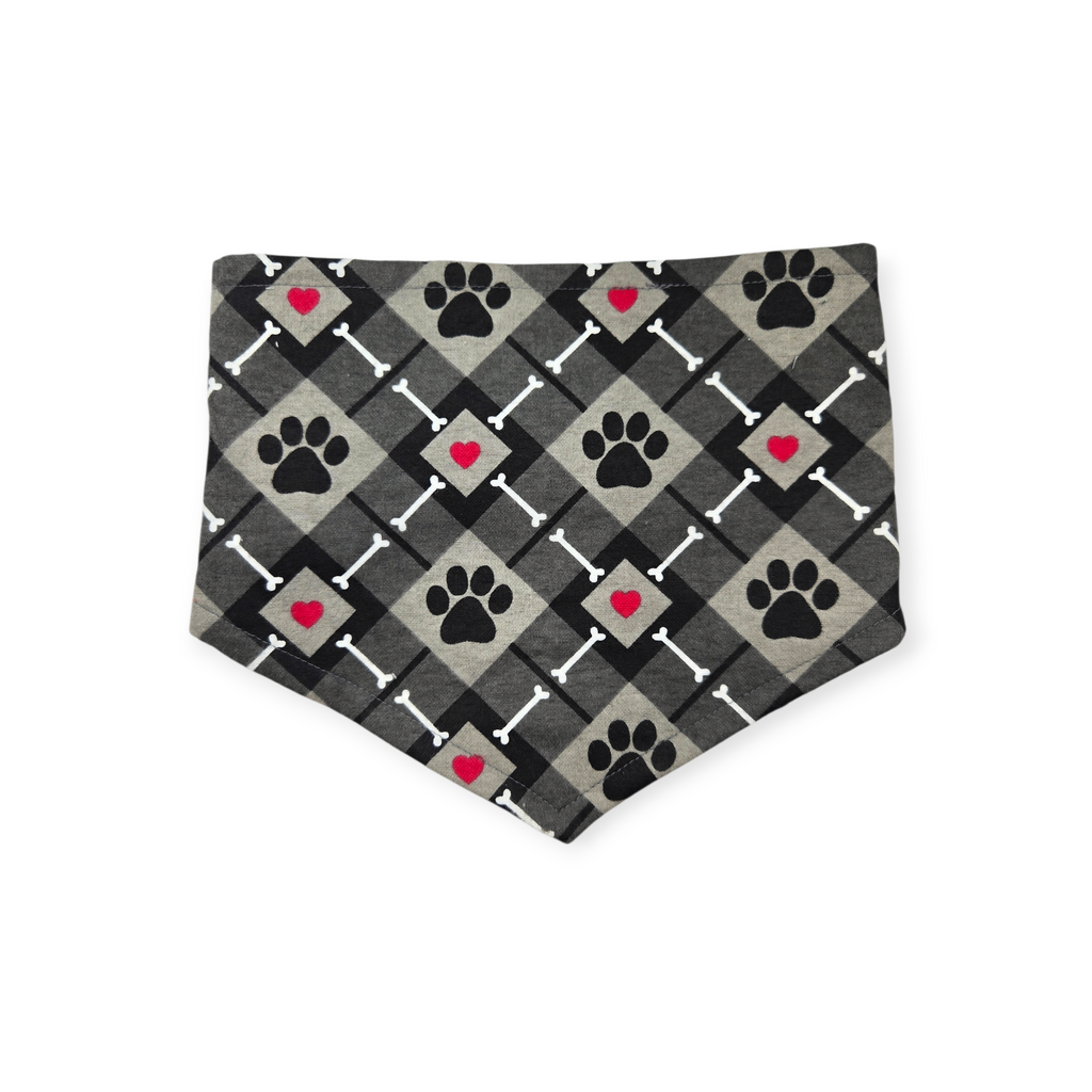 Fa La La RAWR/Gray Paws Plaid Reversible Tie-on Bandana (Medium)
