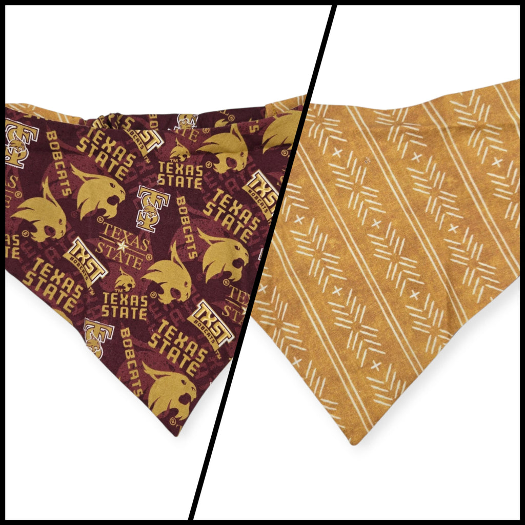 Bobcats /Mustard Mudcloth Reversible Slip-on Scrunchie Bandana (Small/Medium)