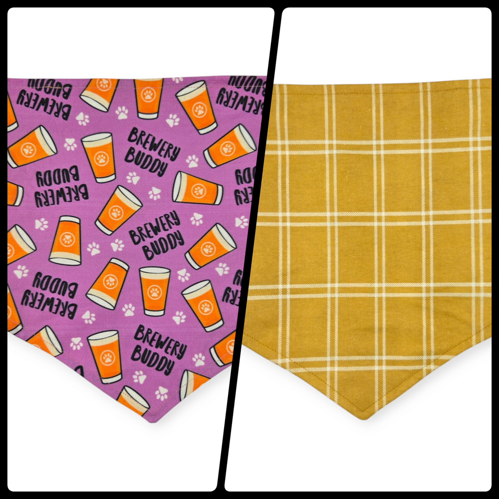 Brewery Buddy (Orchid)/Mustard Plaid Reversible Tie-on Bandana (Large)