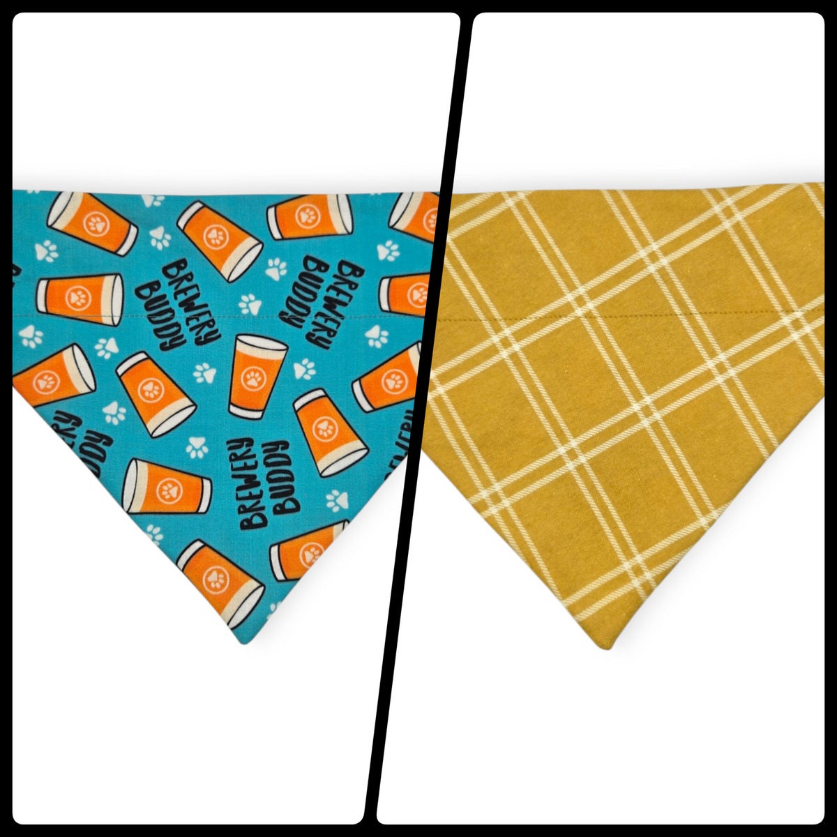 Brewery Buddy/Mustard Plaid Slide-on Pet Bandana (Medium)