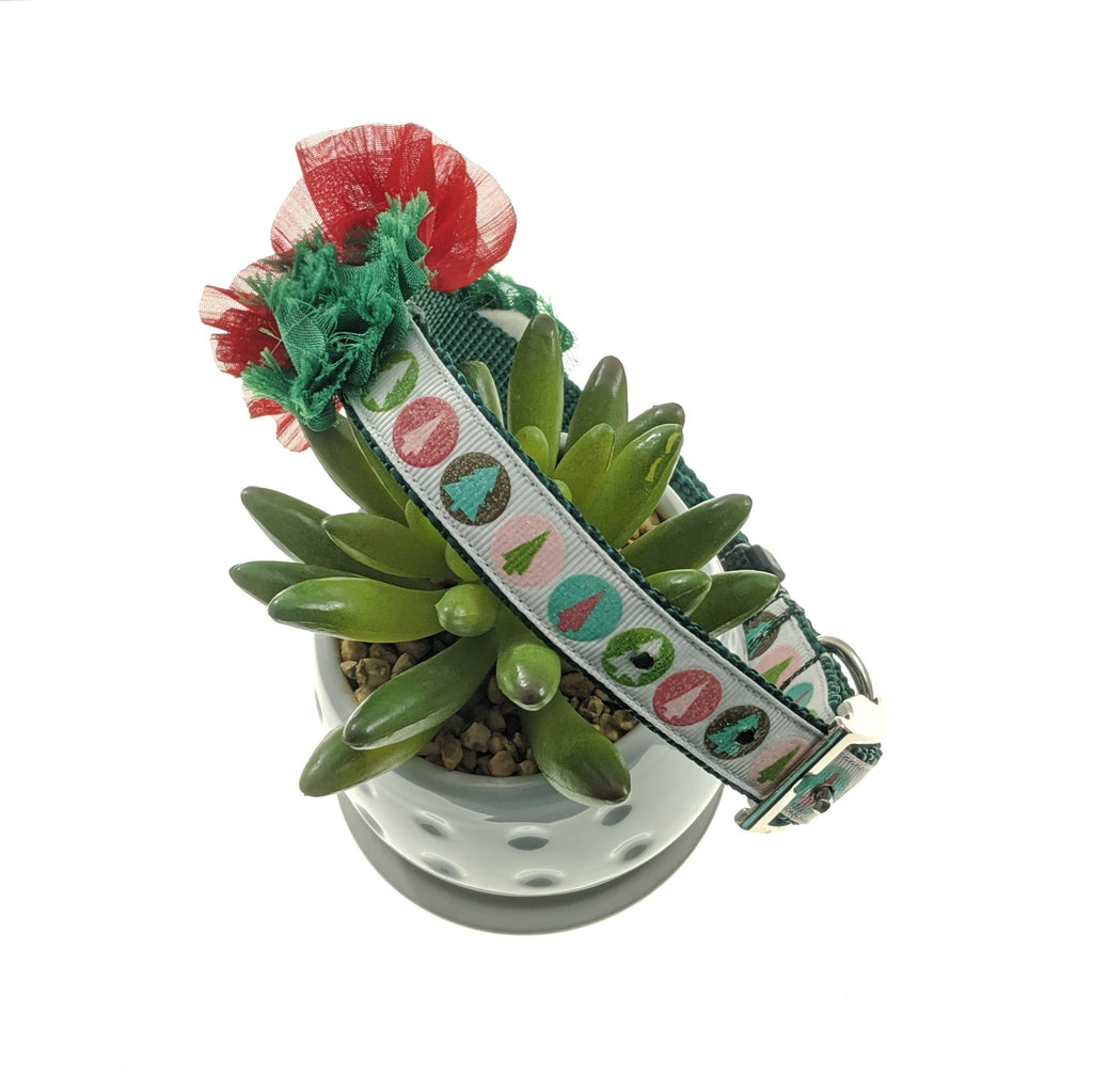Trees on White Floral Dog Collar (Medium, 1" wide)