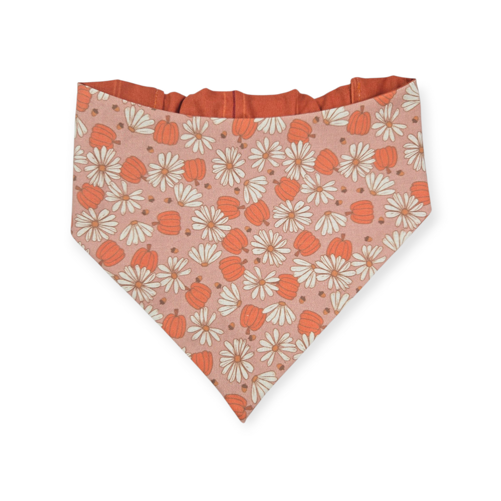 Daisy Pumpkins/ Orange Plaid Slip-on Scrunchie Bandana (Large)