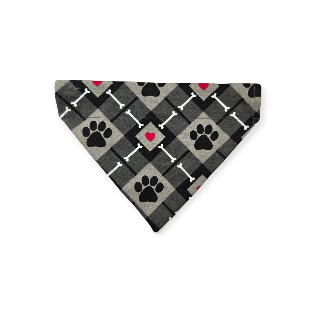 Fa La La RAWR/Gray Paws Plaid Reversible Slide-on Bandana (Medium)