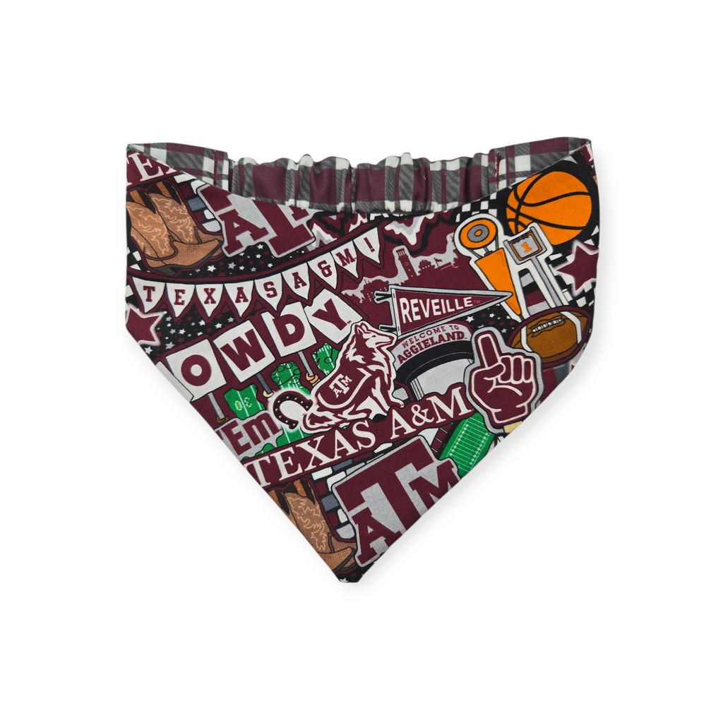 A&M Doodles/Maroon Plaid Reversible Slip-on Scrunchie Bandana (Large)