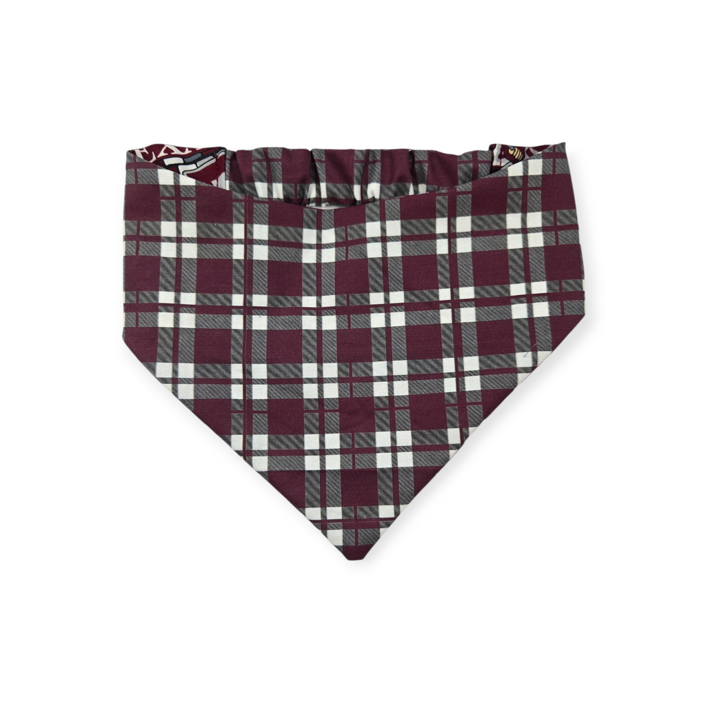 A&M Doodles/Maroon Plaid Reversible Slip-on Scrunchie Bandana (Large)