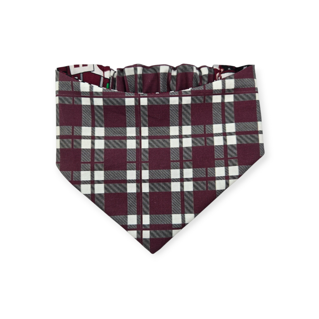 A&M Doodles/Maroon Plaid Reversible Slip-on Scrunchie Bandana (Medium/Large)