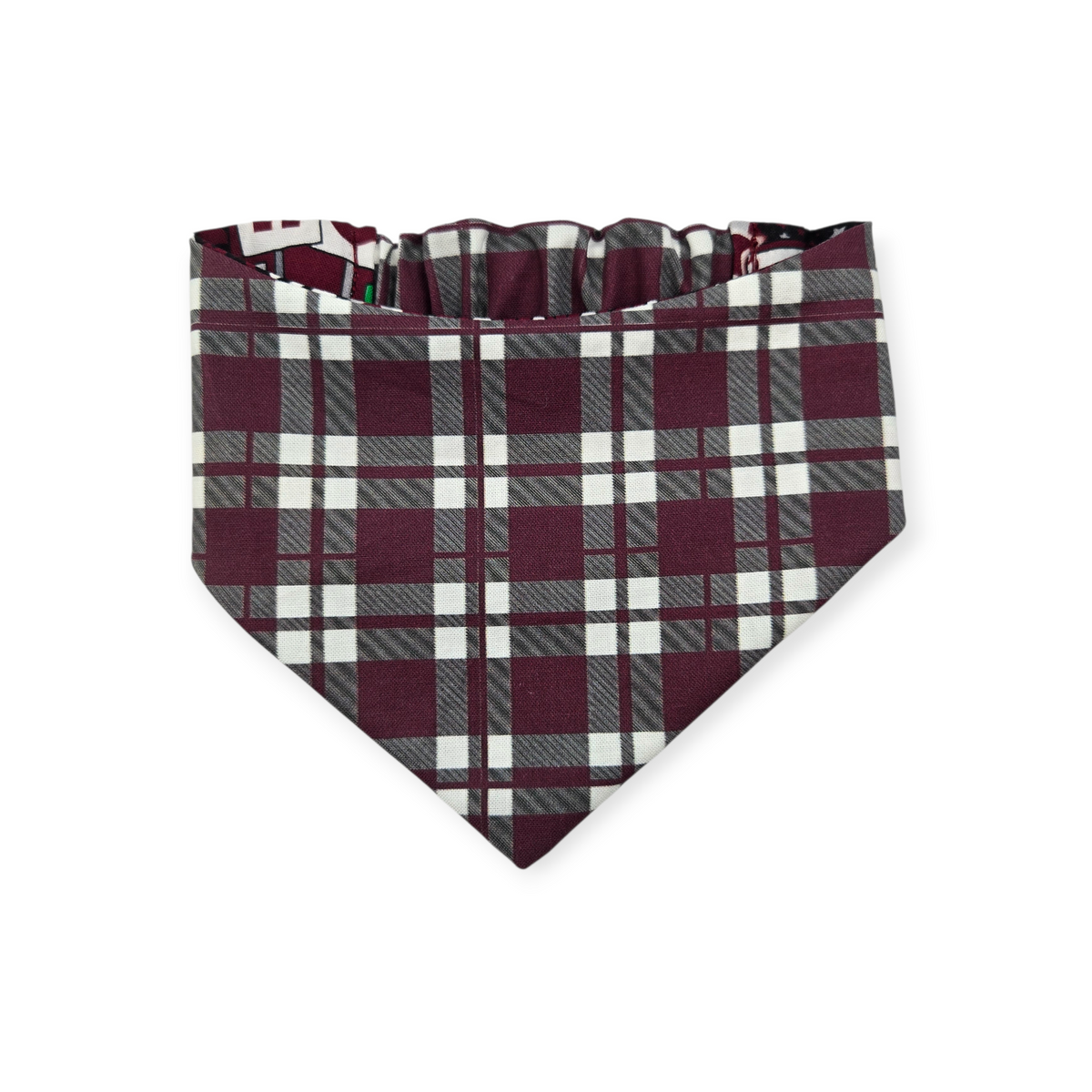 A&M Doodles/Maroon Plaid Reversible Slip-on Scrunchie Bandana (Medium/Large)