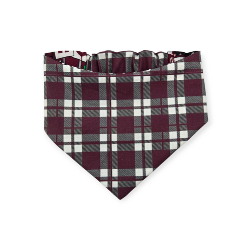 A&M Doodles/Maroon Plaid Reversible Slip-on Scrunchie Bandana (Medium/Large)