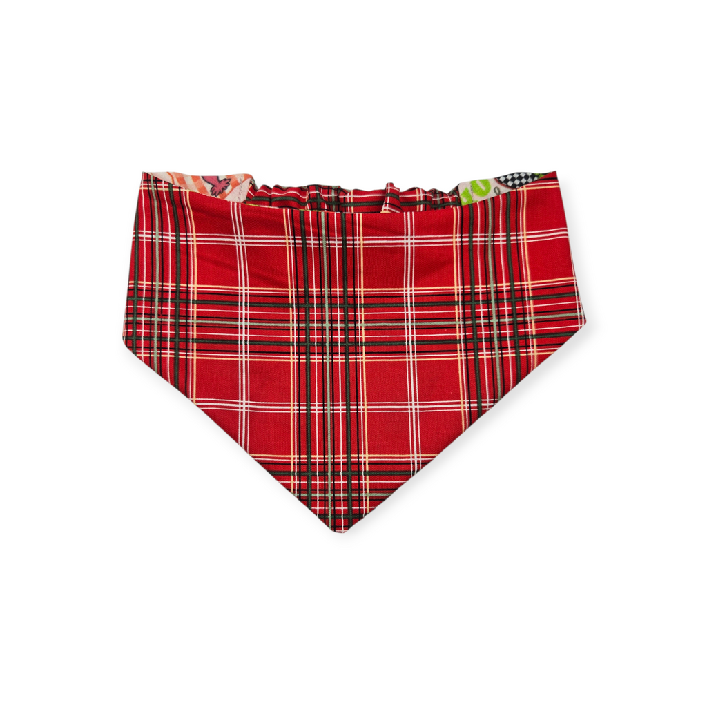 Pink Checkered Grouch/Red Tartan Reversible Slip-on Scrunchie Bandana (Large/X-Large)