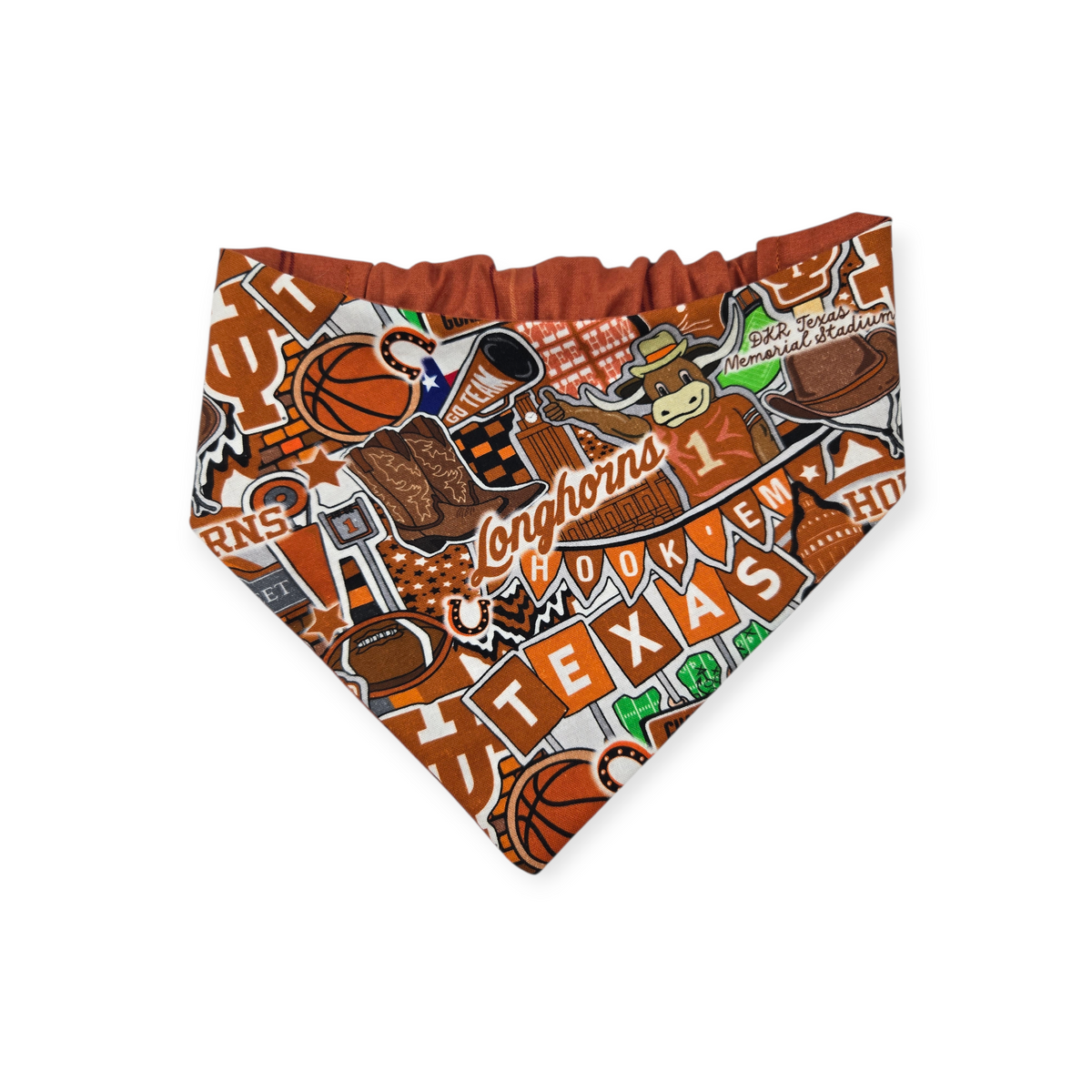 Longhorns Doodles/Orange Plaid Slip-on Scrunchie Bandana (Large)