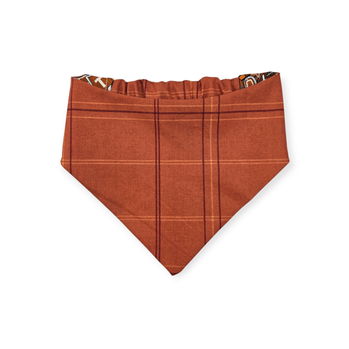 Longhorns Doodles/Orange Plaid Reversible Slip-on Scrunchie Bandana (Small)