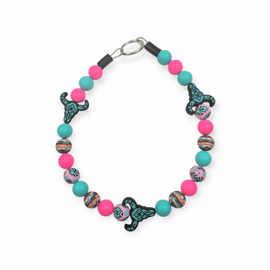 Pink & Turquoise Southwestern Beaded Collar - 17.75"