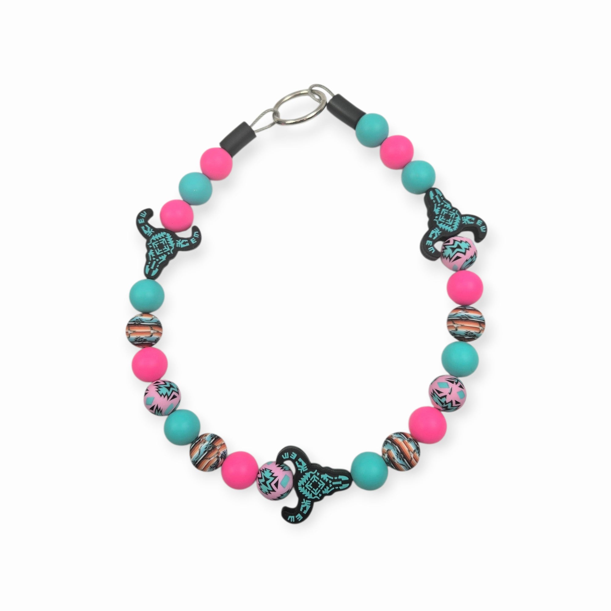 Pink & Turquoise Southwestern Beaded Collar - 17.75"