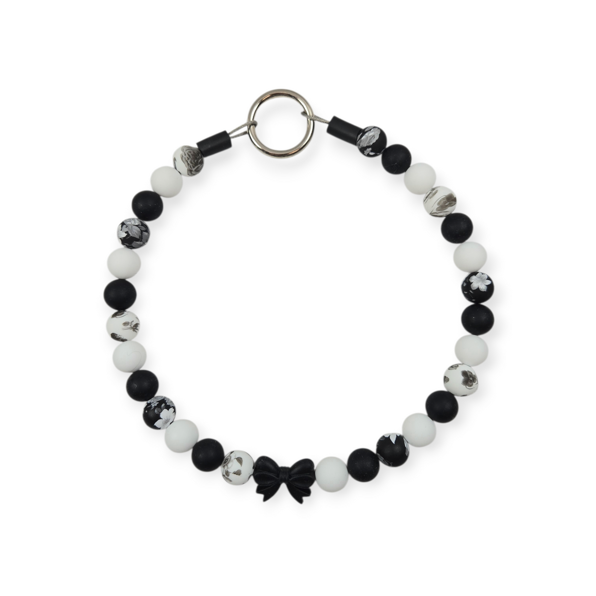 Black & White Floral Beaded Collar - 20"