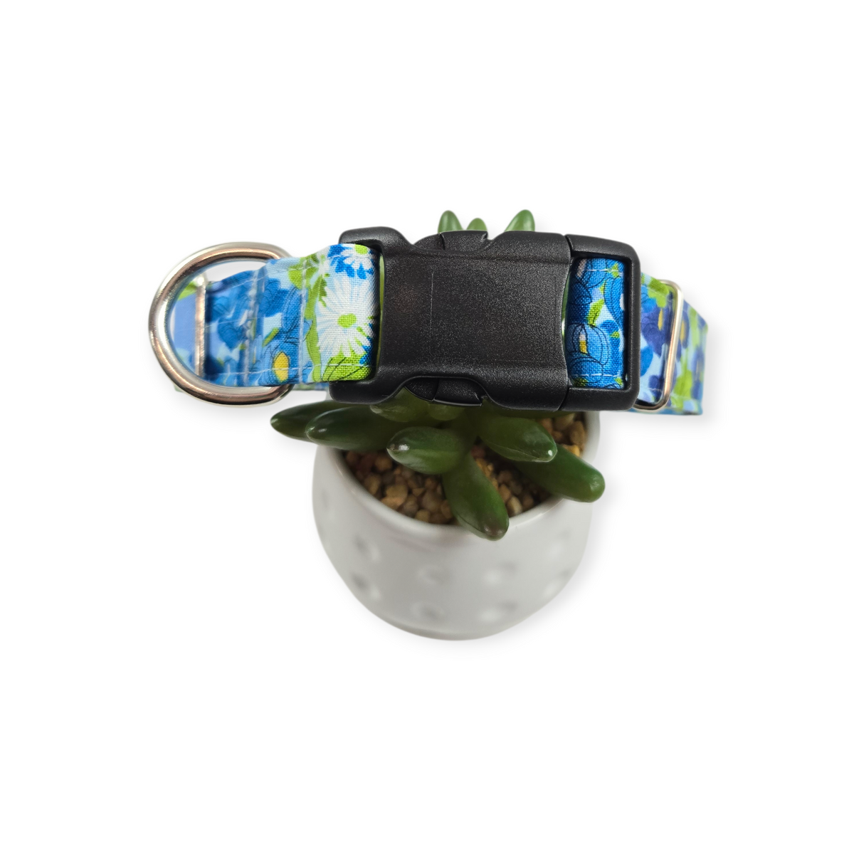 Wild Blossoms on Blue Dog collar (Medium, 1" Wide)