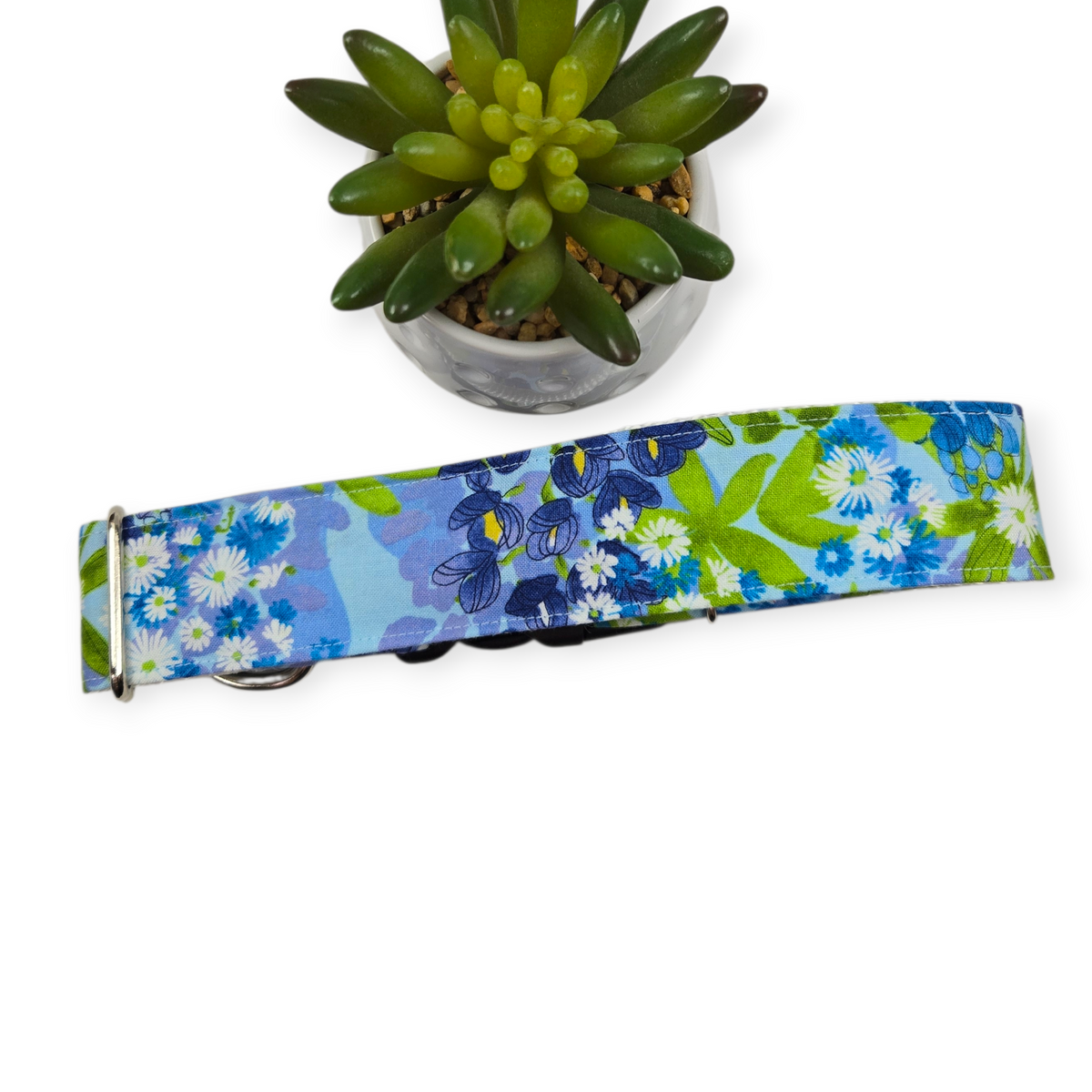 Wild Blossoms on Blue Dog Collar (X-Large, 1.5" wide)