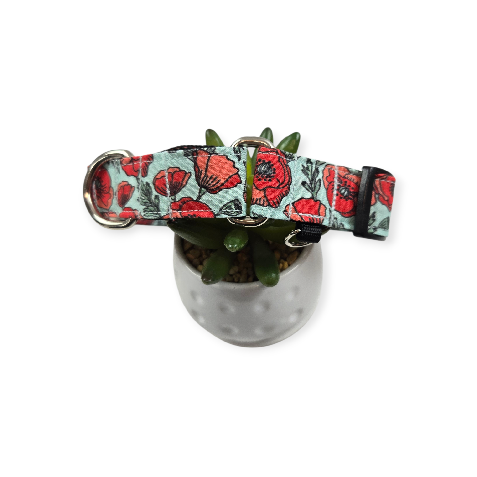 Poppy Floral on Blue Martingale Dog Collar (Large)