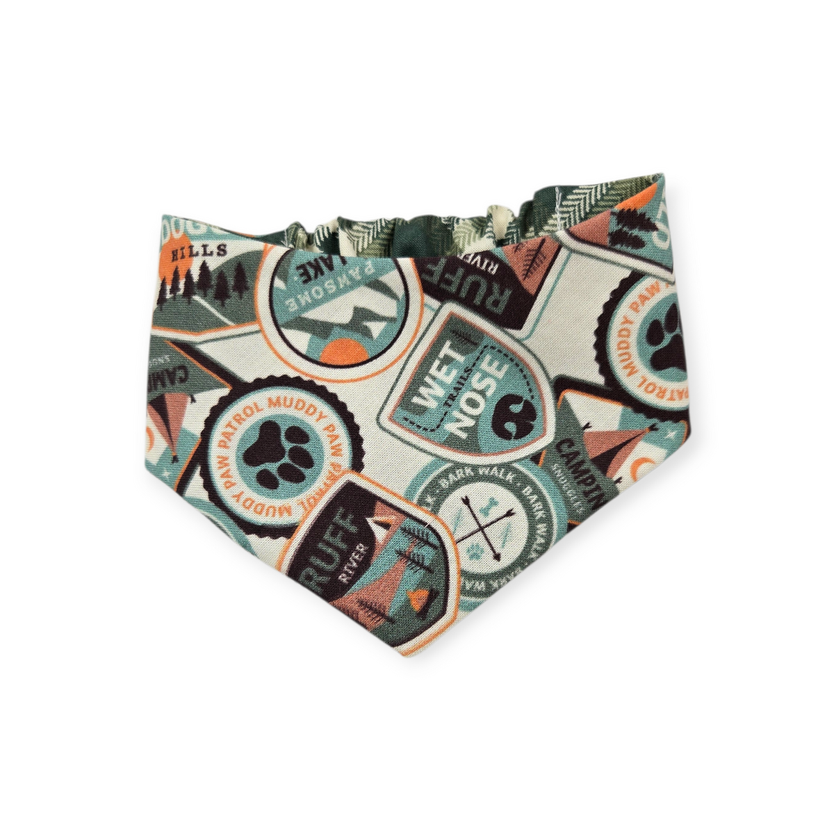 Dog Camping Adventures/Green Plaid Reversible Slip-on Scrunchie Bandana (Small/Medium)