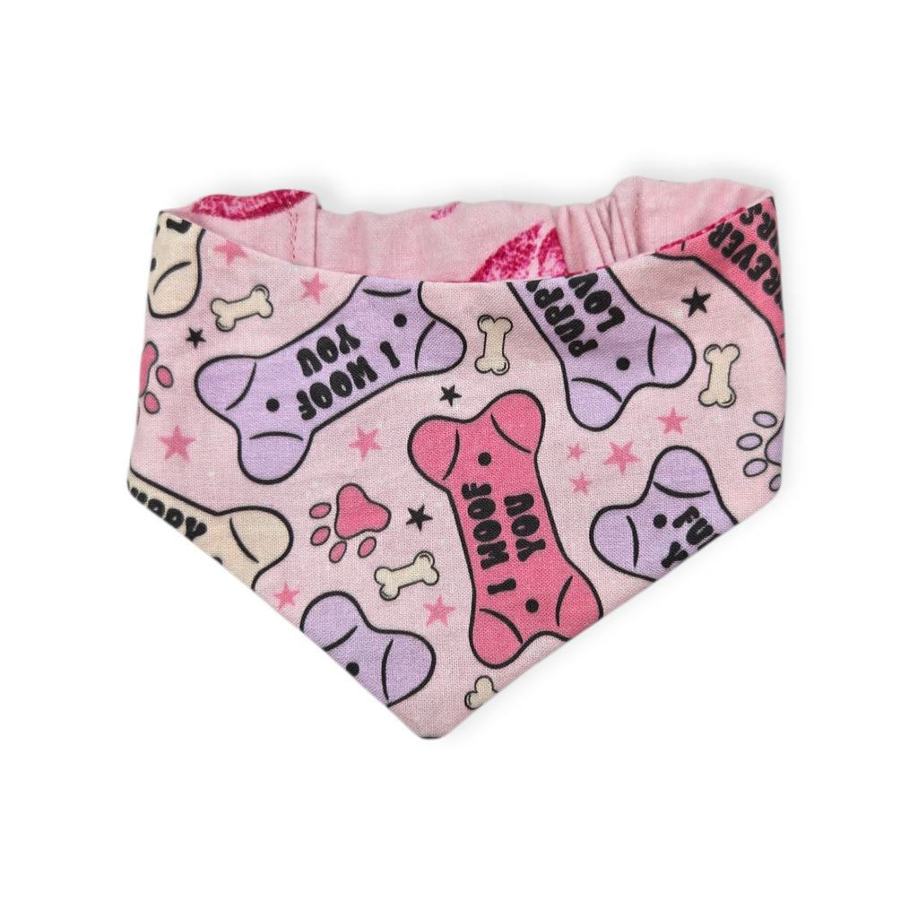 Conversation Hearts Bones/Kisses Slip-on Scrunchie Bandana (Small)