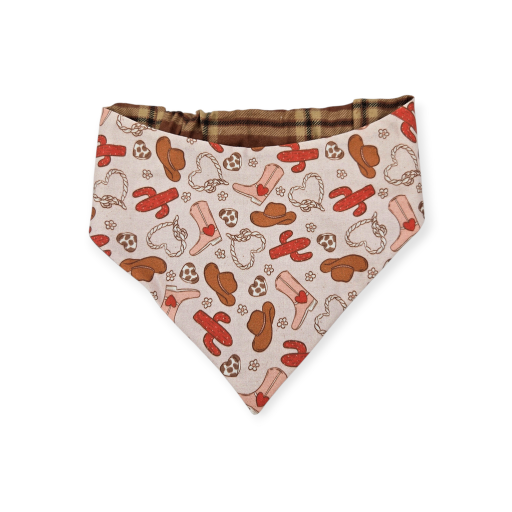 Western Valentines/Brown Plaid Slip-on Scrunchie Bandana (Large/X-Large)