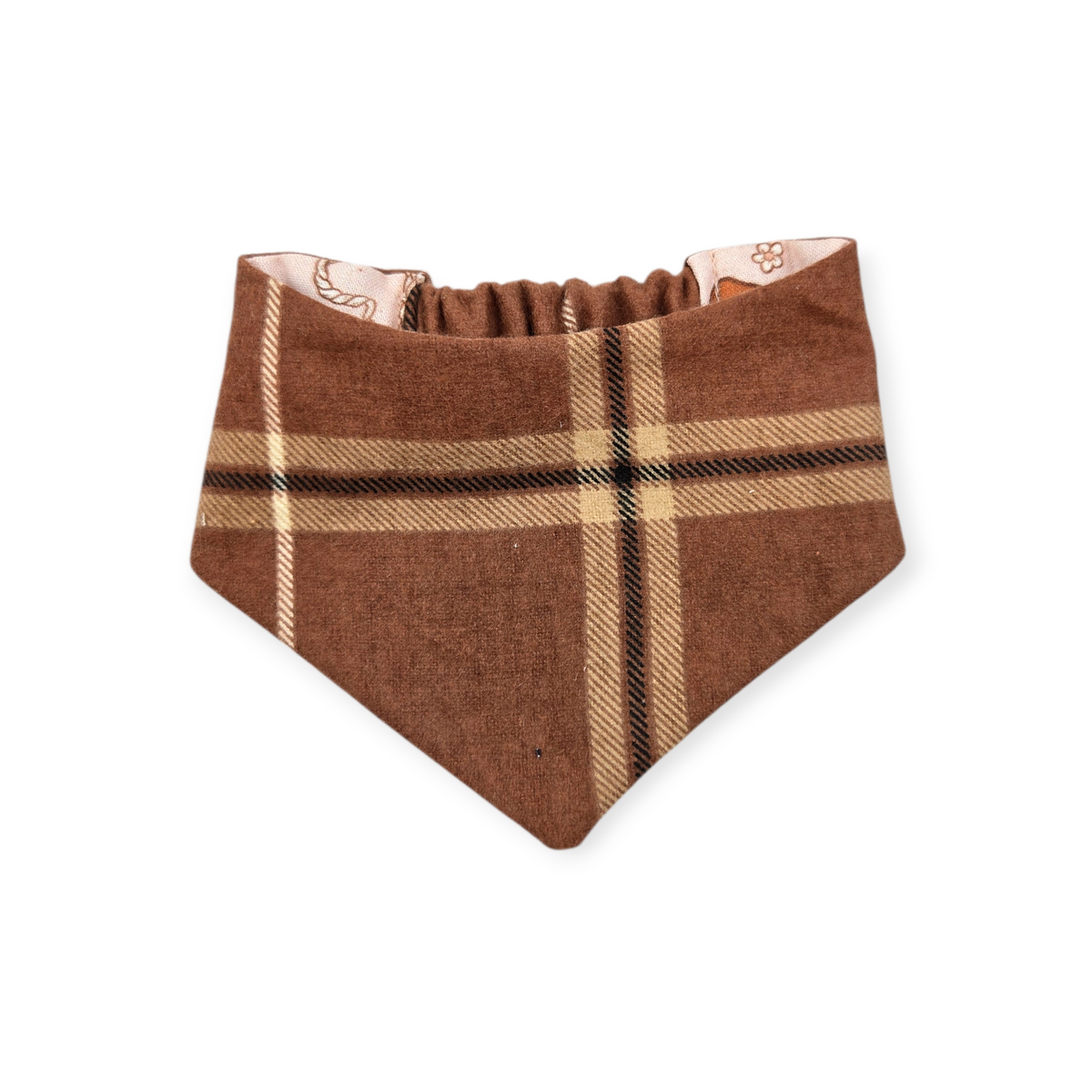 Western Valentines/Brown Plaid Slip-on Scrunchie Bandana (Small)