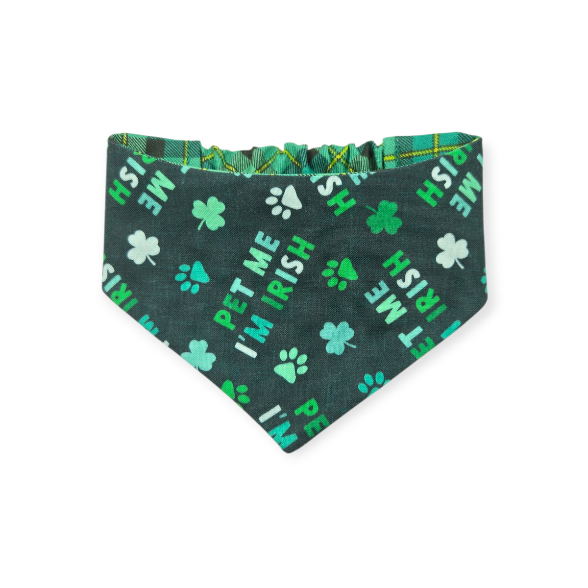 Pet Me I'm Irish/Green Plaid Slip-on Scrunchie Bandana (X-Small)