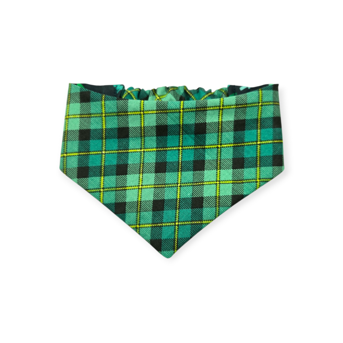Pet Me I'm Irish/Green Plaid Slip-on Scrunchie Bandana (X-Small/Small)
