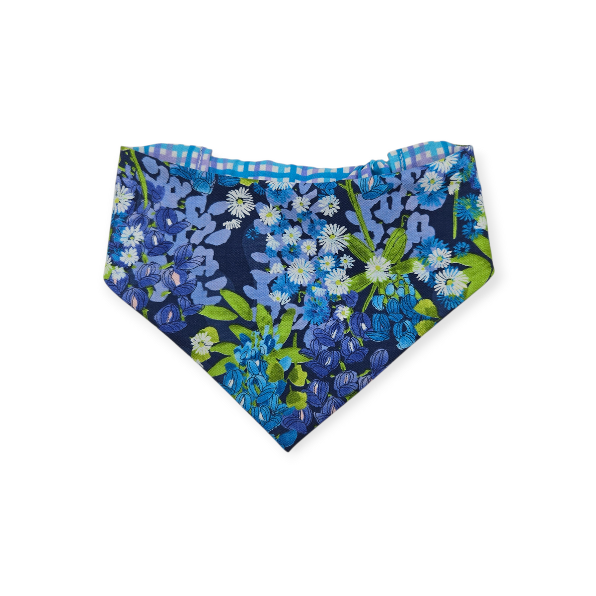 Wild Blossoms on Navy/ Purple & Blue Plaid Reversible Slip-on Scrunchie Bandana (Small/Medium)