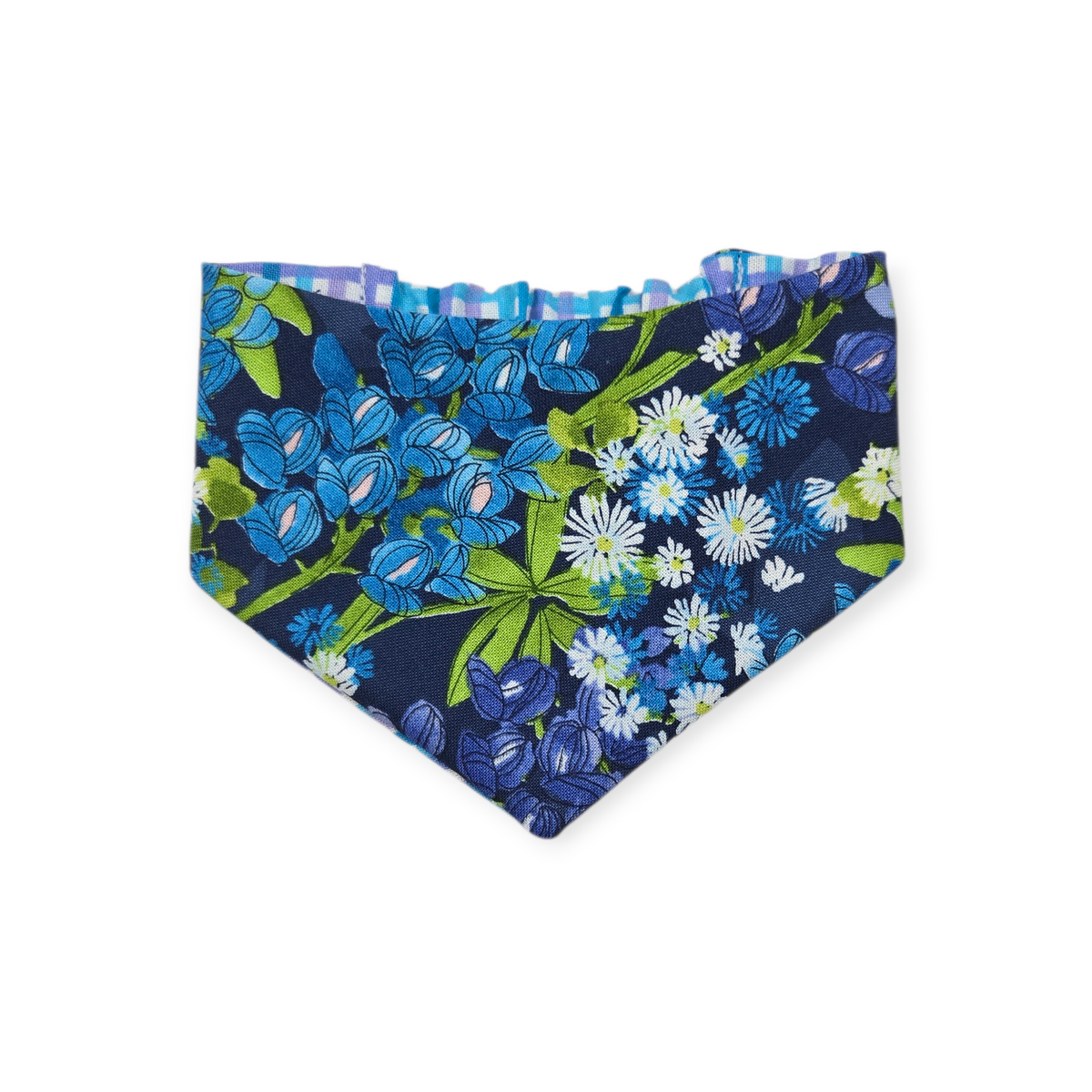 Wild Blossoms on Navy/ Purple & Blue Plaid Reversible Slip-on Scrunchie Bandana (Small)