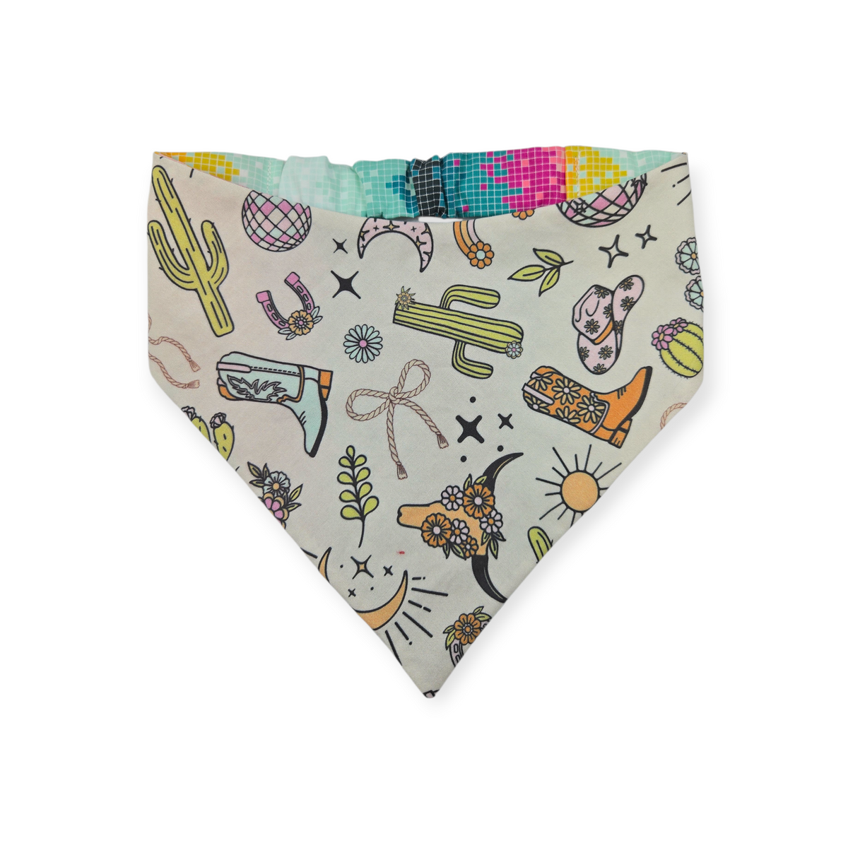Disco Cowgirl/Lightwave Ignite Reversible Slip-on Scrunchie Bandana (Medium)