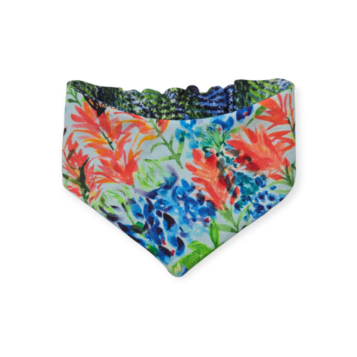 Indian Paintbrush & Bluebonnet/Green Distressed Plaid Reversible Slip-on Scrunchie Bandana (Small)