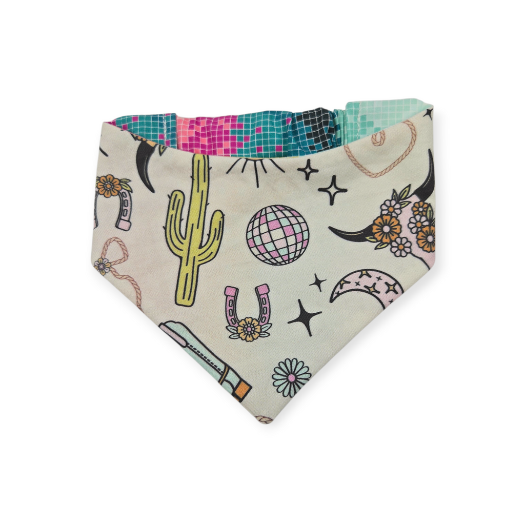 Disco Cowgirl/Lightwave Ignite Reversible Slip-on Scrunchie Bandana (Small)