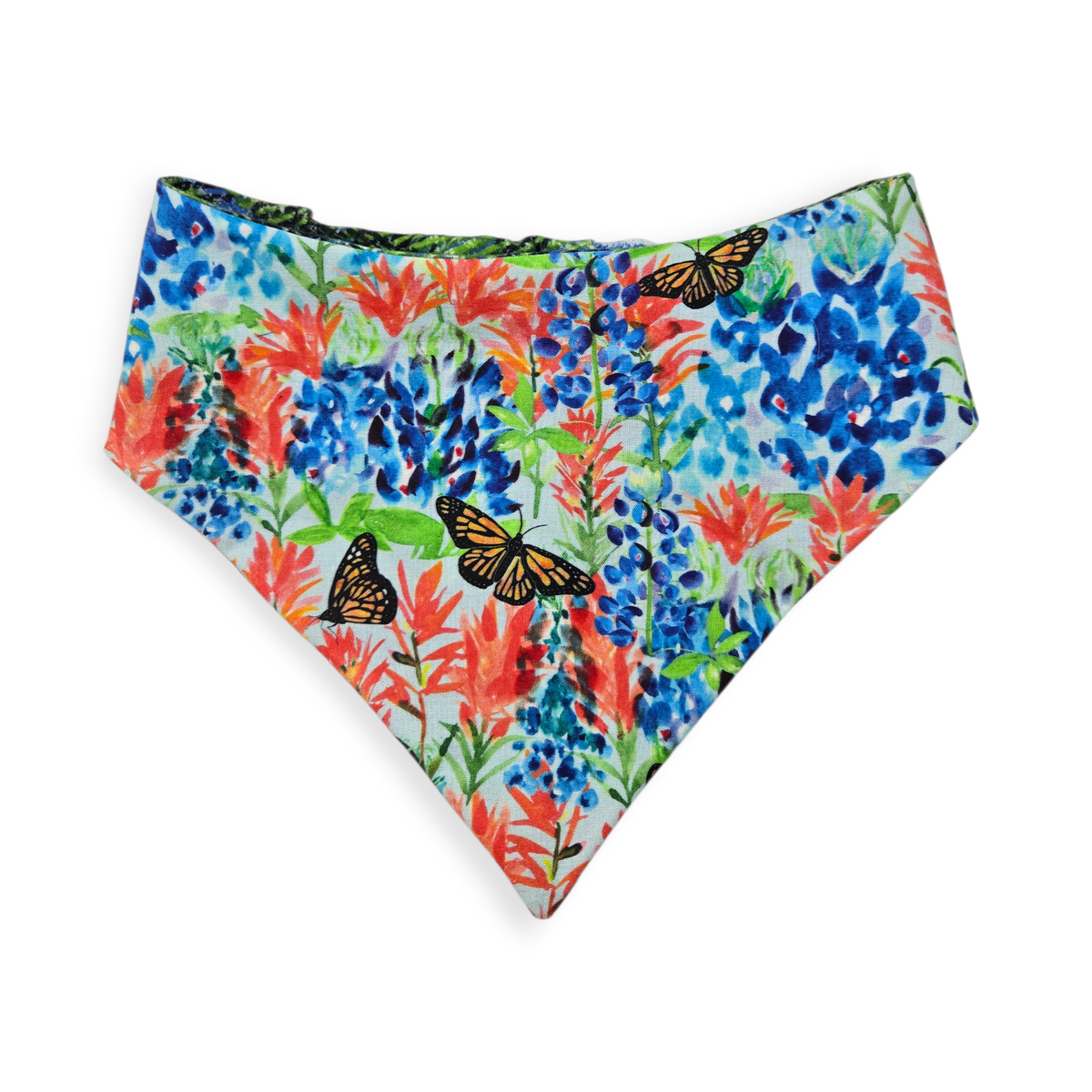 Indian Paintbrush & Bluebonnet/Green Distressed Plaid Slip-on Scrunchie Bandana (X-Large)