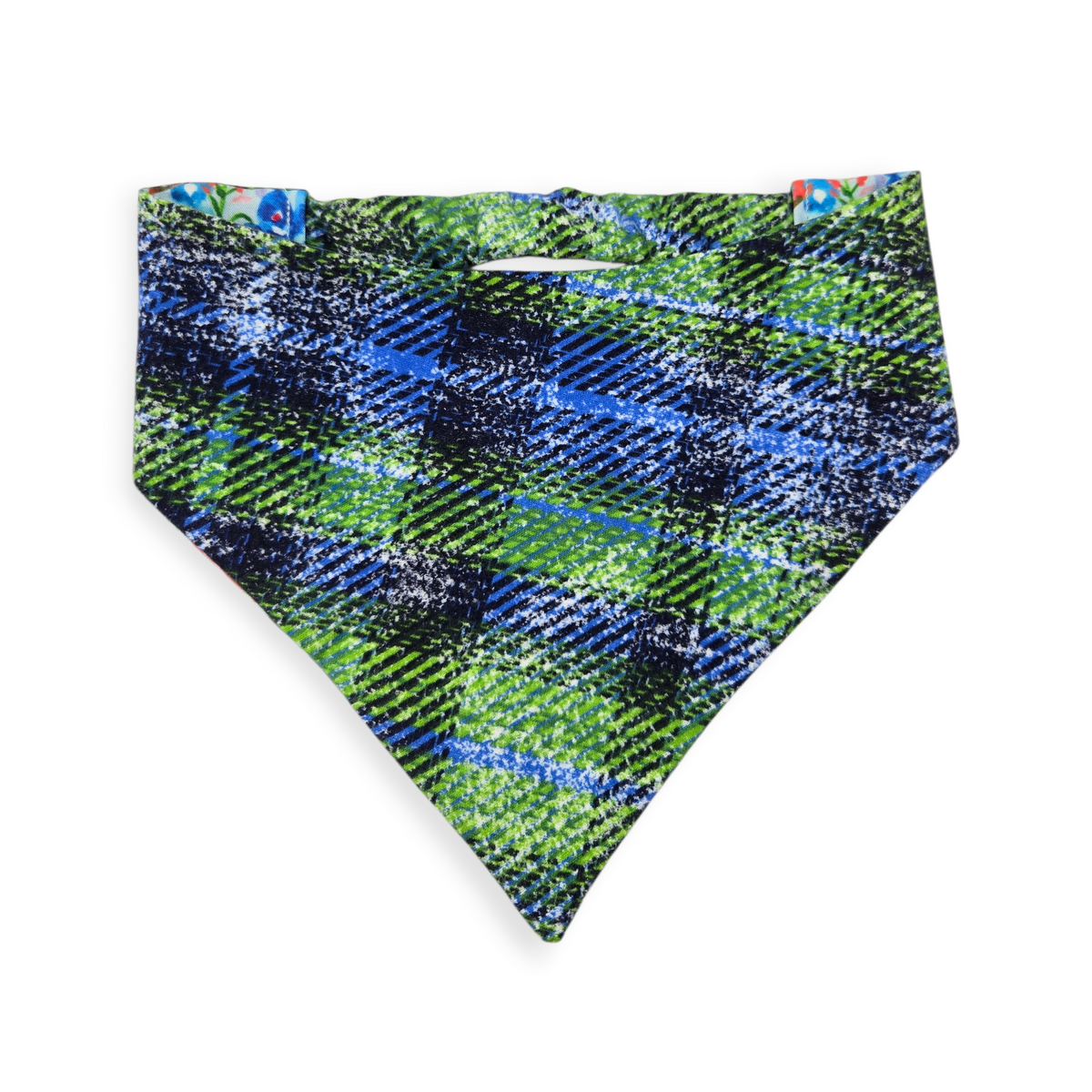 Indian Paintbrush & Bluebonnet/Green Distressed Plaid Reversible Slip-on Scrunchie Bandana (Large/X-Large)