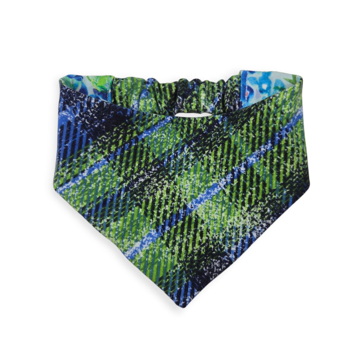 Indian Paintbrush & Bluebonnet/Green Distressed Plaid Reversible Slip-on Scrunchie Bandana (Medium)