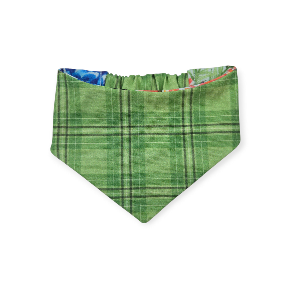 Indian Paintbrush & Bluebonnet/Green Plaid Reversible Slip-on Scrunchie Bandana (Small)