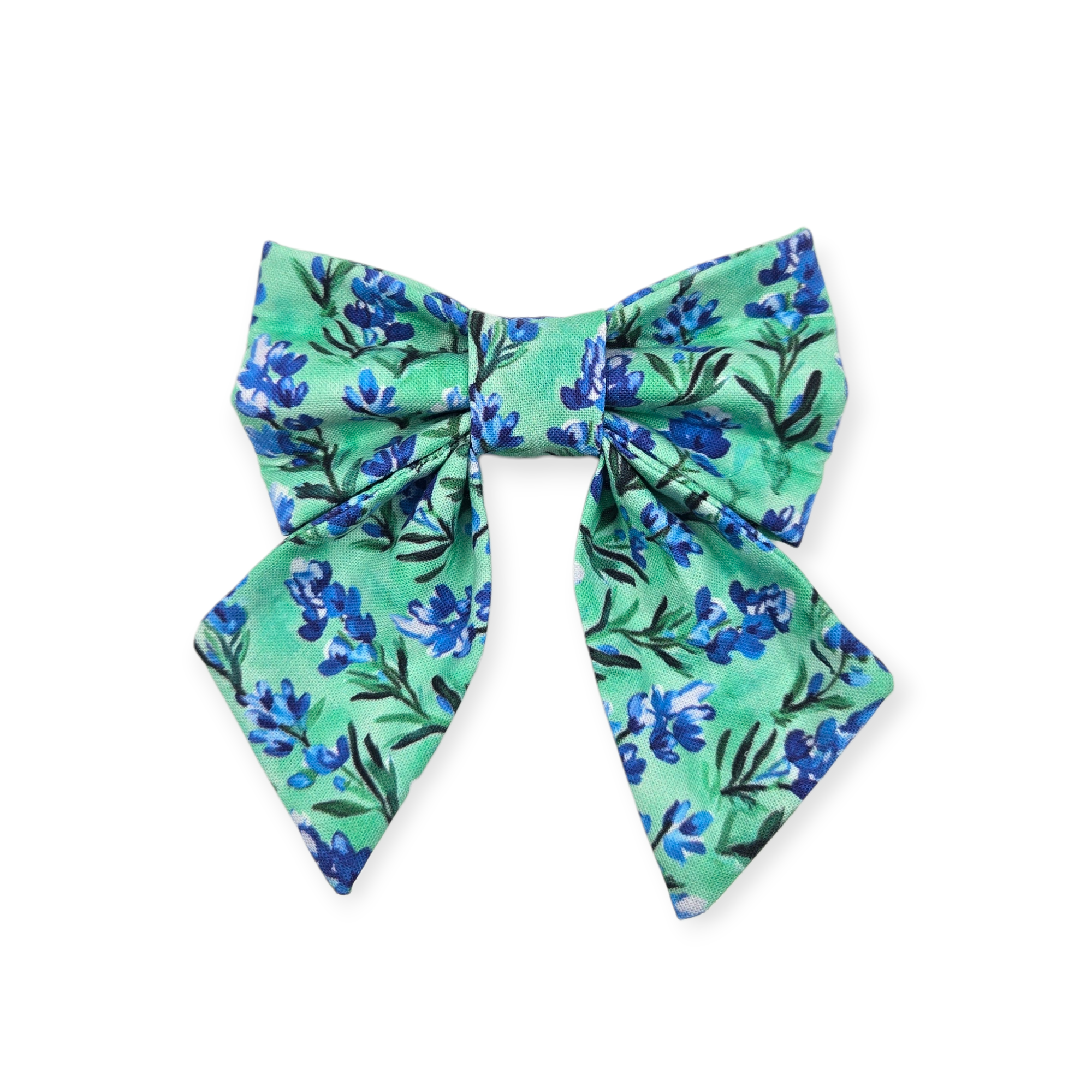 Preppy Bluebonnets on Green Sailor Bow - 4"