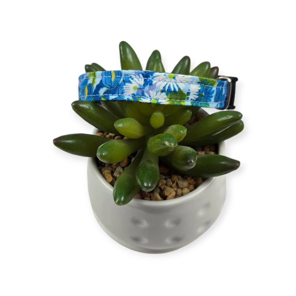 Wild Blossoms on Blue Dog collar (X-Small)
