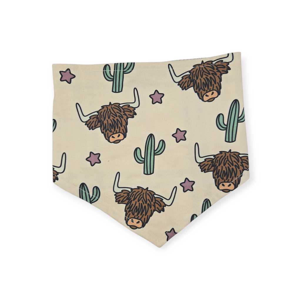 Highland Cow & Saguaro/Cream & Green Plaid Reversible Tie-on Bandana (Large)