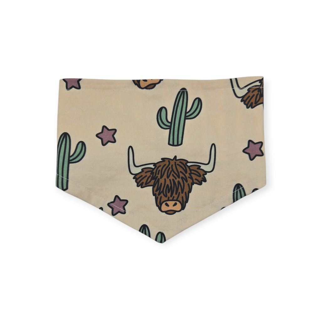 Highland Cow & Saguaro/Cream & Green Plaid Reversible Tie-on Bandana (Medium)