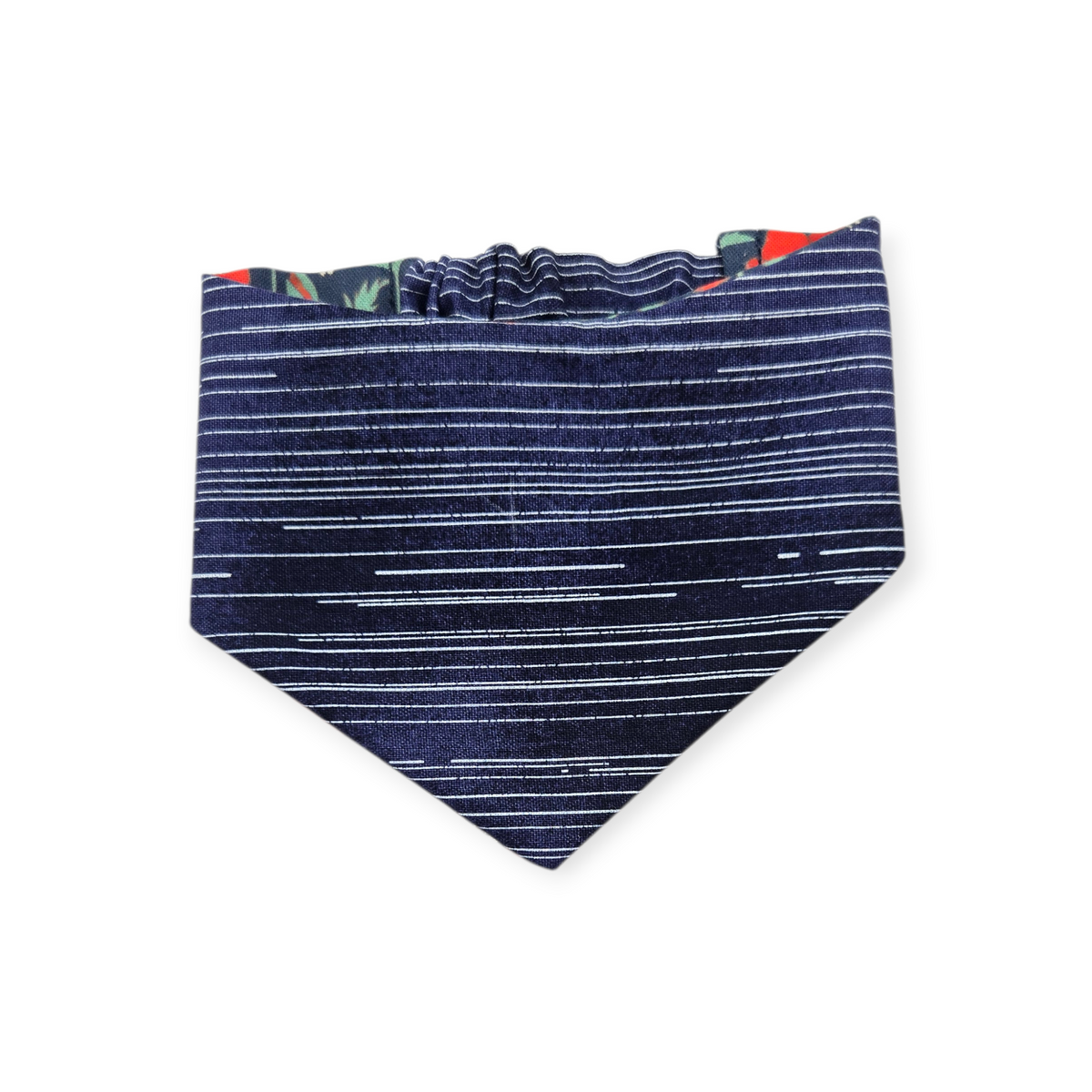 Red Poppies on Midnight Blue/Blue Pinstripe  Reversible Slip-on Scrunchie Bandana (X-Small/Small)
