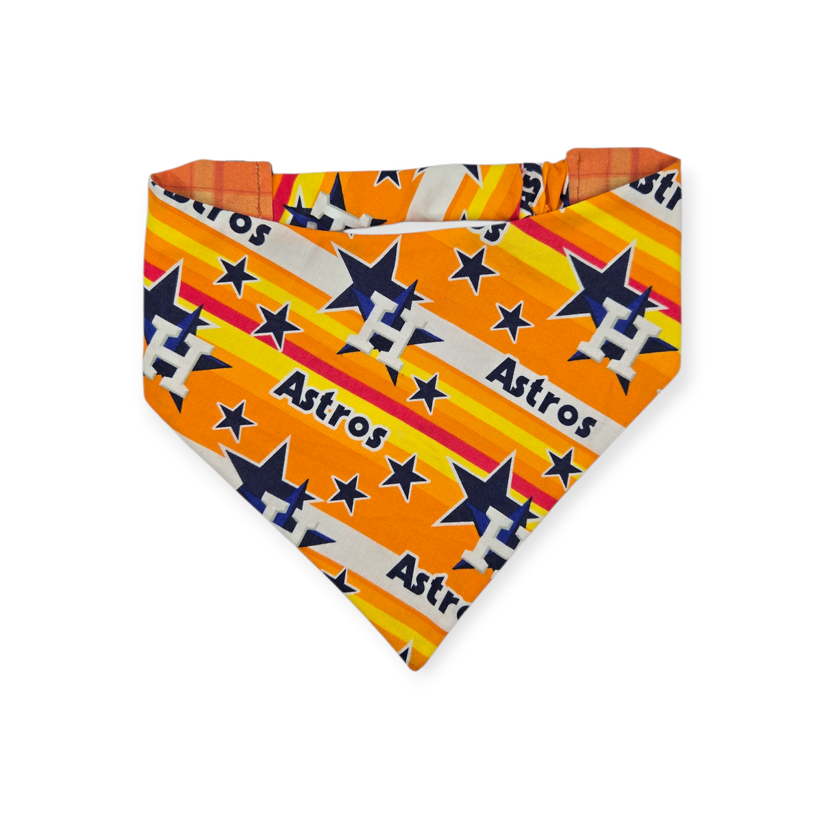 Astros/ Orange Plaid Slip-on Scrunchie Bandana (Medium/Large)