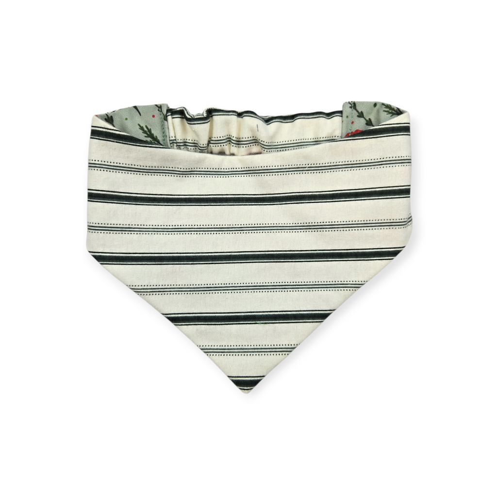 Sage Poppies/Green & Cream Stripes Reversible Slip-on Scrunchie Bandana (Small)