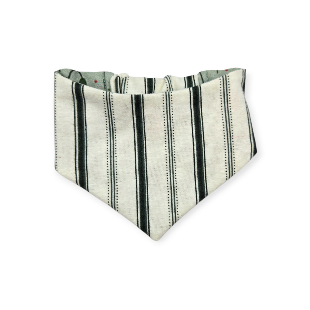 Sage Poppies/Green & Cream Stripes Reversible Slip-on Scrunchie Bandana (X-Small/Small)