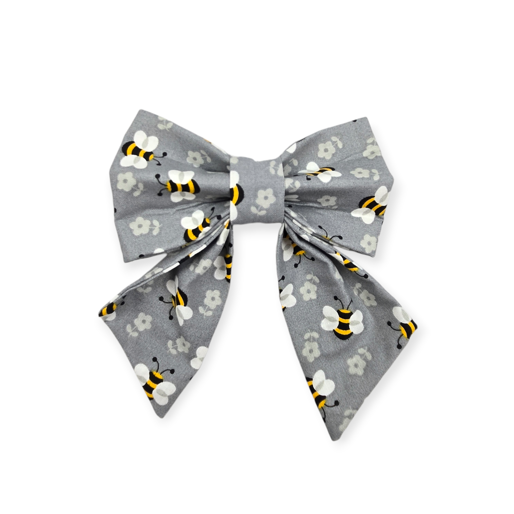Gray Floral Bumble Bee Sailor Bow - 5"