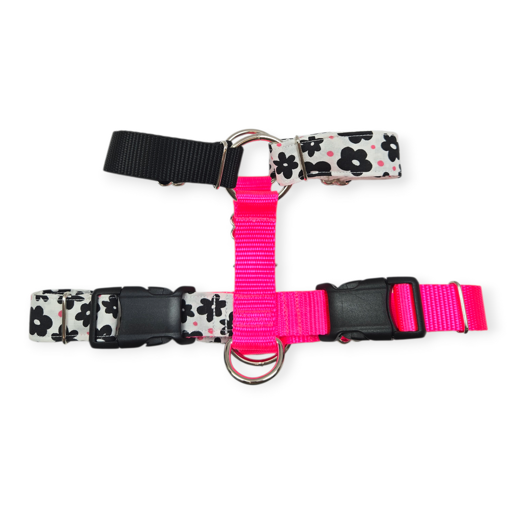 Black Daisies & Neon Pink Purple SureFit Harness (Medium)