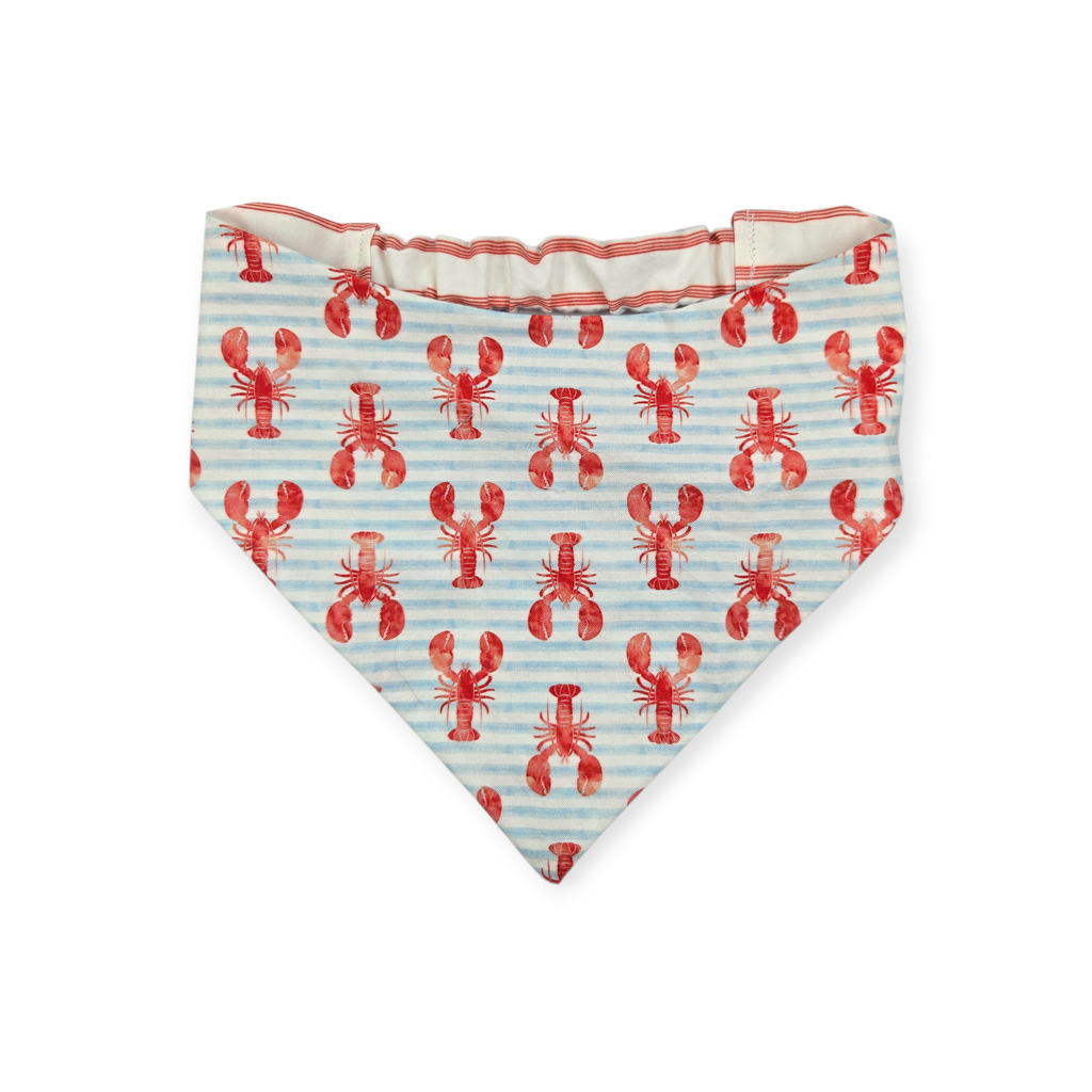 Crawfish on Stripes/Red & Blue Stripes Reversible Slip-on Scrunchie Bandana (Medium/Large)