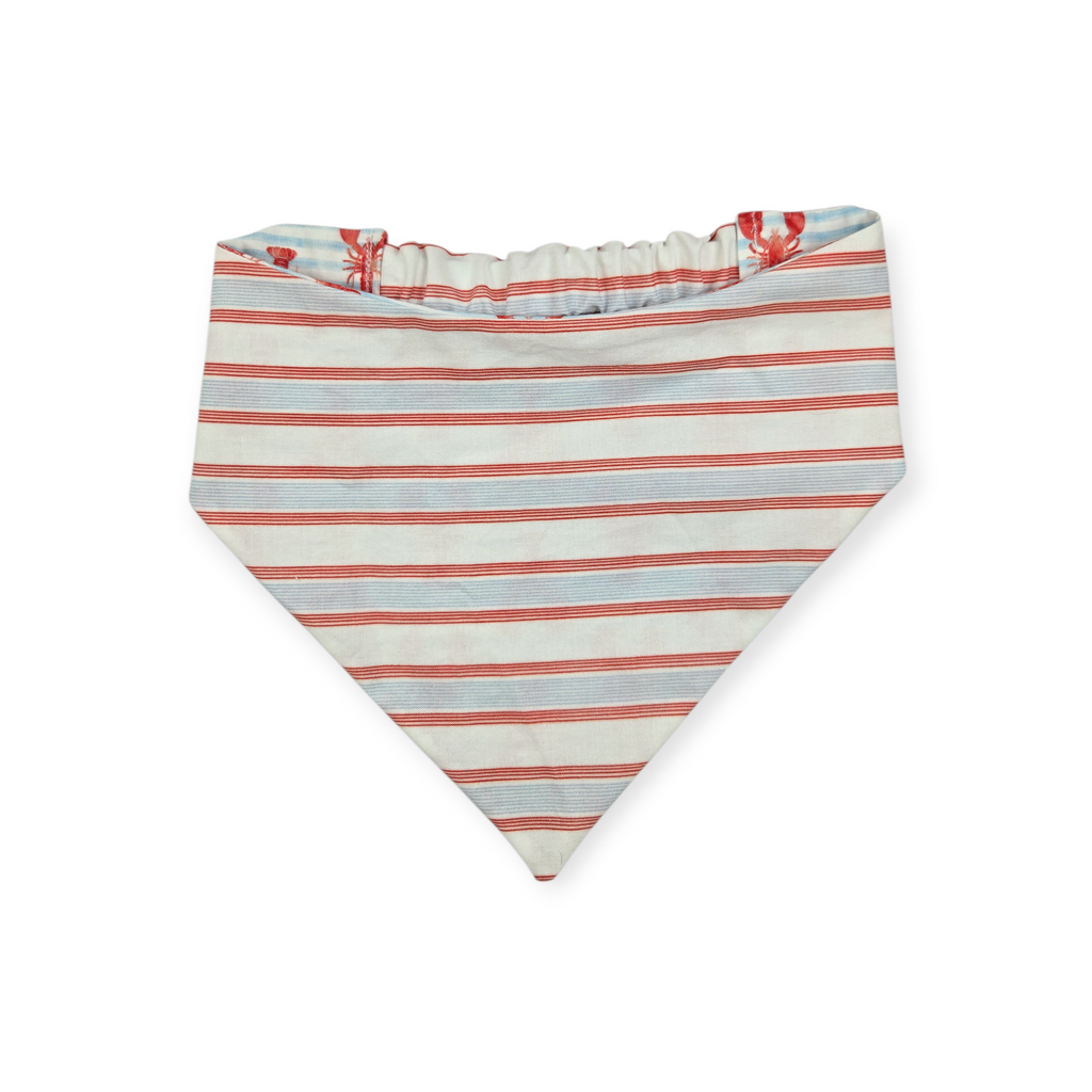 Crawfish on Stripes/Red & Blue Stripes Reversible Slip-on Scrunchie Bandana (Medium/Large)