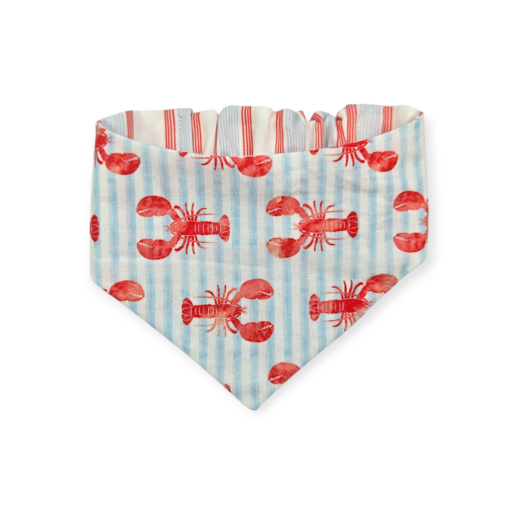 Crawfish on Stripes/Red & Blue Stripes Reversible Slip-on Scrunchie Bandana (Small)